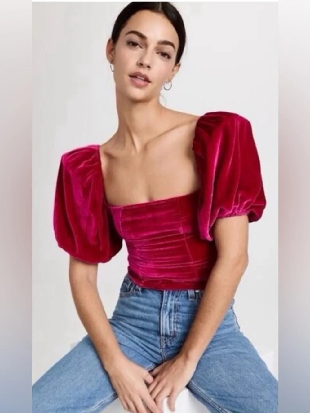 Reformation Luca Puff Sleeve Velvet Smock back blouse size 8